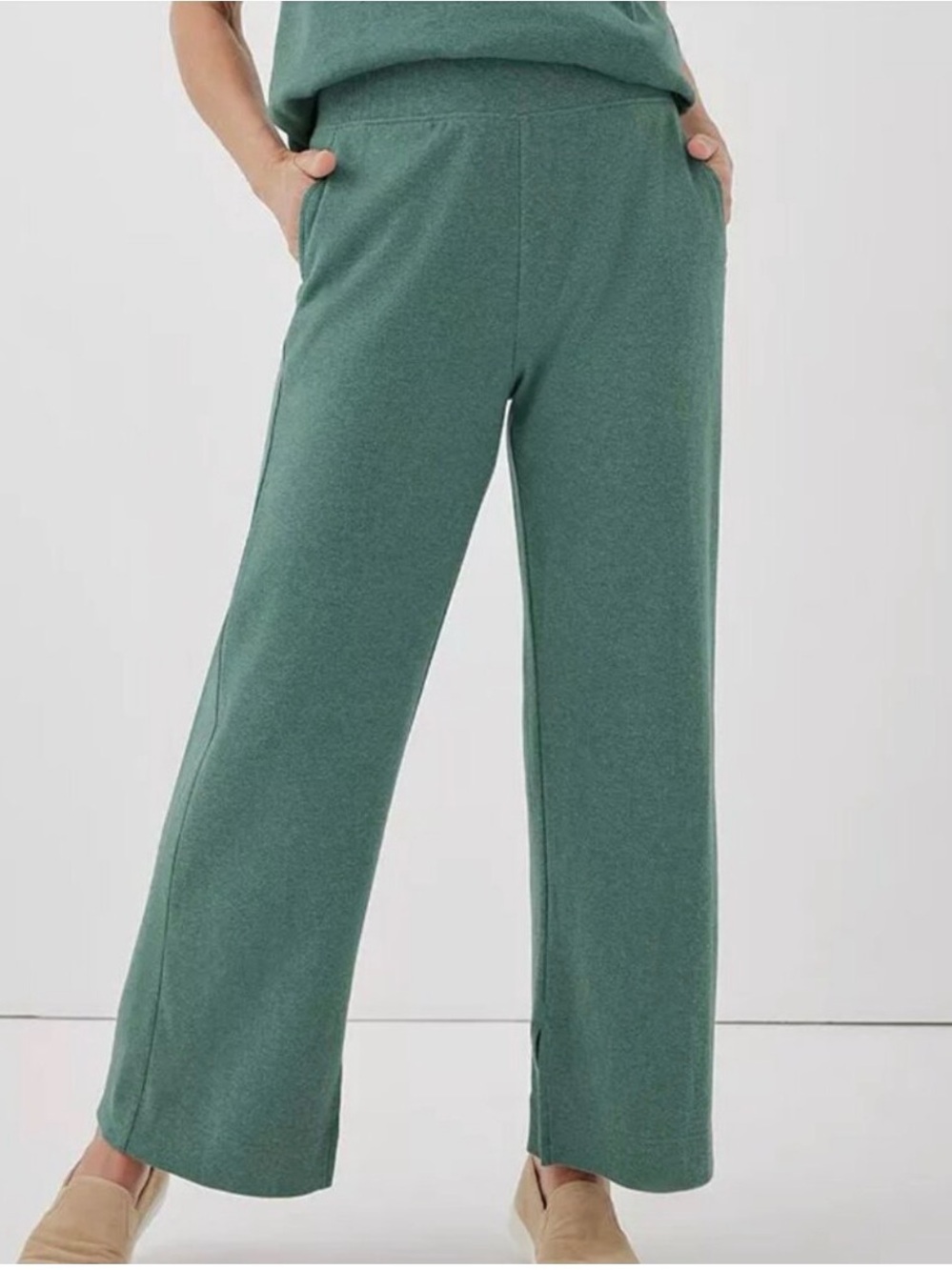 Pact Airplane Wide-Leg Lounge Pants in Teal Green